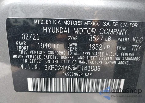 2021 Hyundai Accent Sel из США, поврежденный, VIN 3KPC24A65ME141886